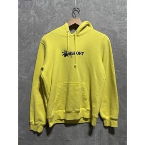 Stussy Sport Hoodie Small Yellow‎ Pullover Sweatshirt Bold Logo Streetwear